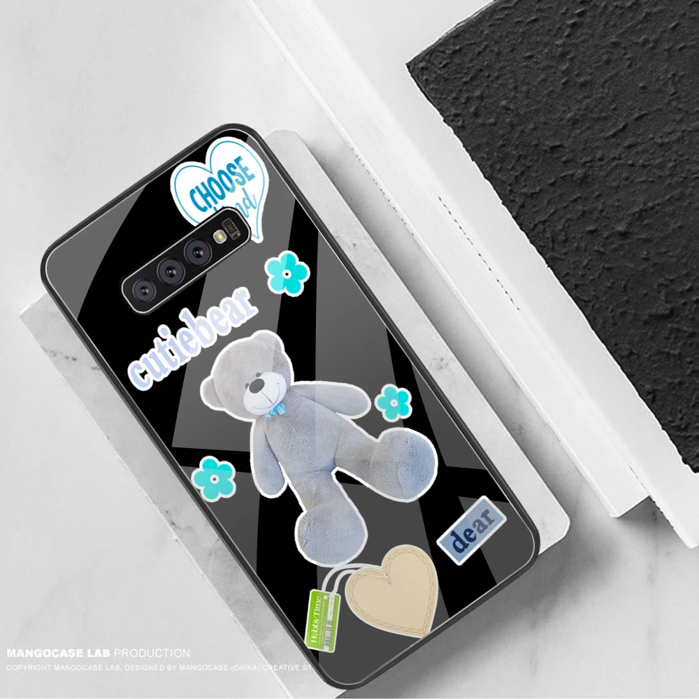 

INS Cute Cartoon Graffiti Bear Korean Phone Case Tempered Glass For Samsung S20 Plus S7 S8 S9 S10 Plus Note 8 9 10 Plus