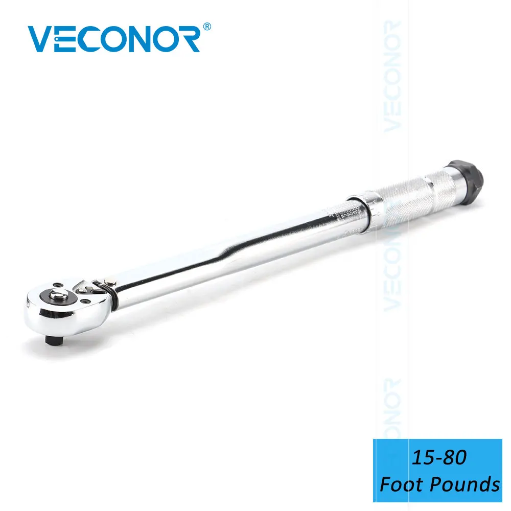 

3/8 Inch Drive 15-80 Foot Pounds Preset Adjustable Torque Wrench Spanner Tool Reversible Head with Quick Release Button