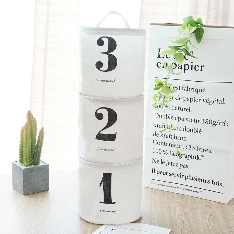 Белая корзина для хранения с цифрами Складная Водонепроницаемая хлопковая белья