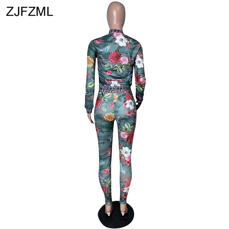 

Floral Print Vintage Two Piece Set Women Long Sleeve Front Zipper Coat Top+Pencil Pant Casual Plus Size Outfit 2 Piece Tracksuit