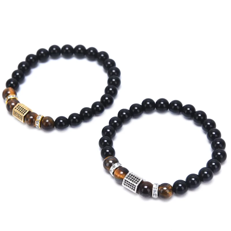 Уникальный натуральный камень тигровый глаз мужской браслет из бисера гематит
