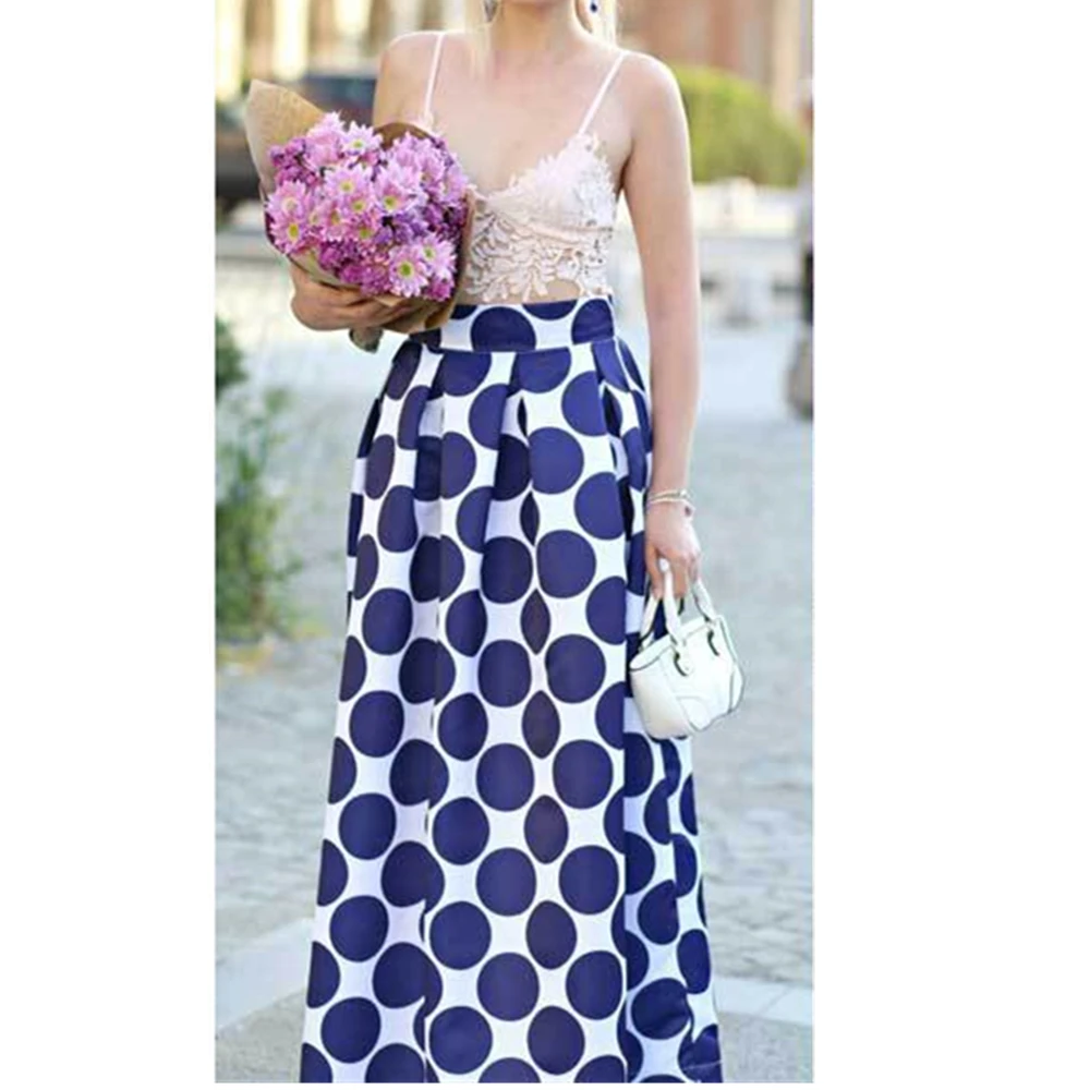 

Fall 2020 White Skirt Long High Waisted Skirt Blue Polka Dot Womens Elegant Fluffy Skirt Plus Size Yellow