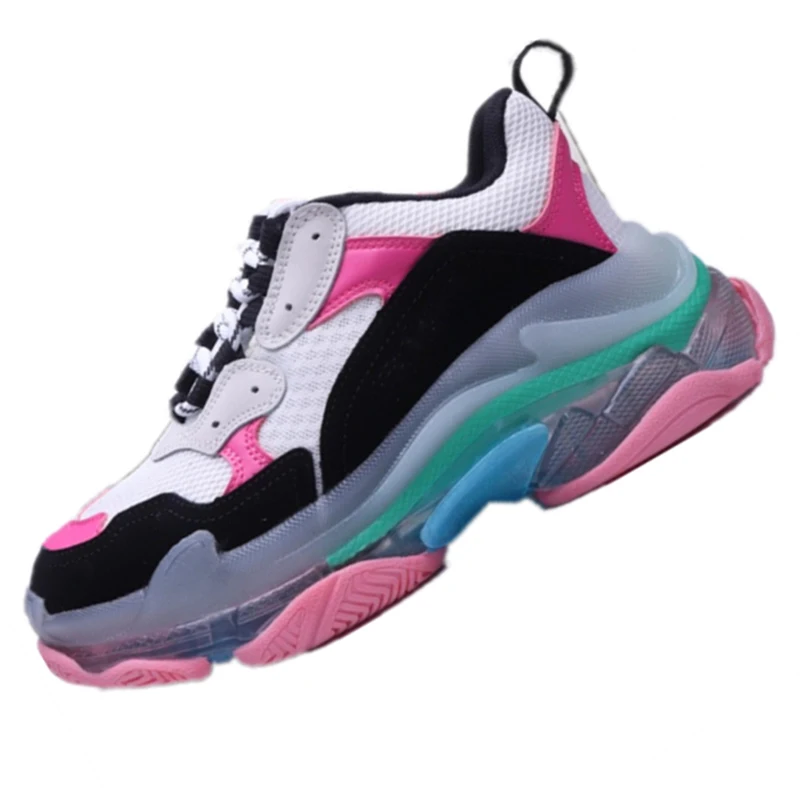 

2020 Triple S Clear Sole Black shoes Women Dad Clear Sole White Trainers Fashion Neon Green Sneakers