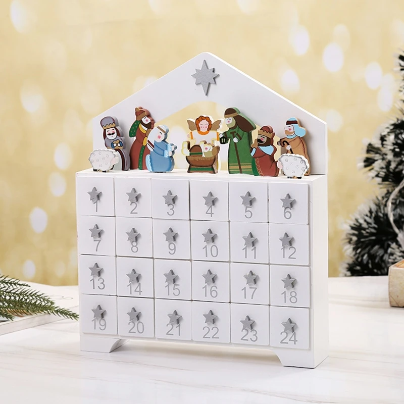 

Wooden Advent Calendar Countdown Christmas Party Decoration Mini 24 Pull Out Drawers Ornament