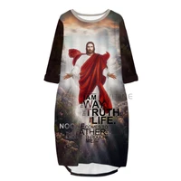 new fashion 3d print long premium christian jesus pocket loose casual robe summer dress traf for women v25