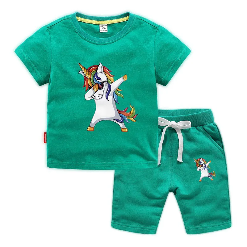 2020 Summer hot sale unicorn Boys Girls Cartoon T shirt Shorts Pants Set Clothes Kids Cute Cartoon Children Girls Clothing Sets