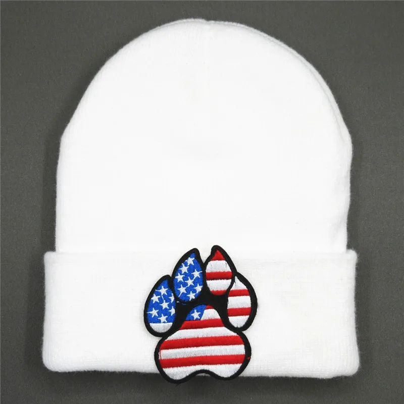 Хлопковая теплая вязаная шапка с вышитыми собачками зимняя Skullies бини для мужчин