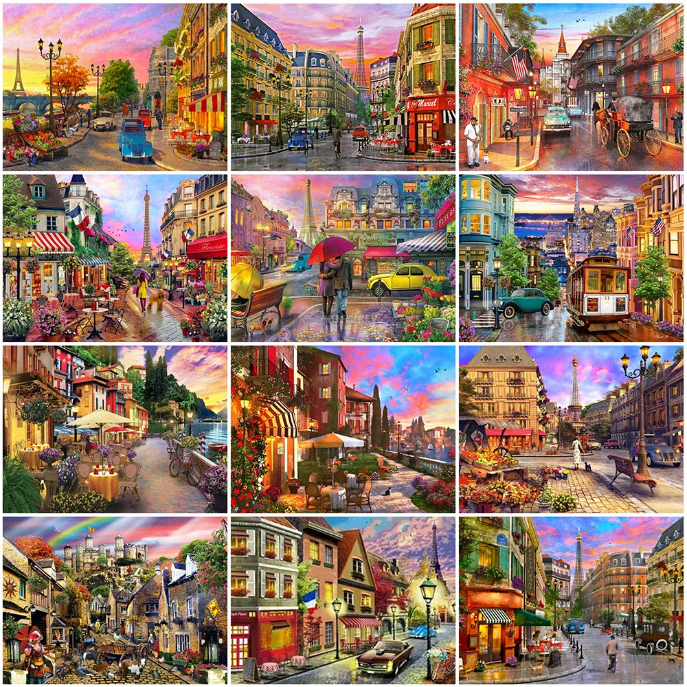 

Вышивка крестом MomoArt Бриллиантовая мозаика пейзаж, вышивка бисером, улица города, Декор для дома