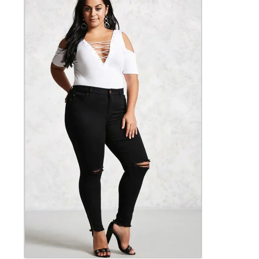 

Женские хлопковые леггинсы Shikoroleva, рваные черные брюки-карандаш до колена, большие размеры 7XL 6xl 5xl 2xl