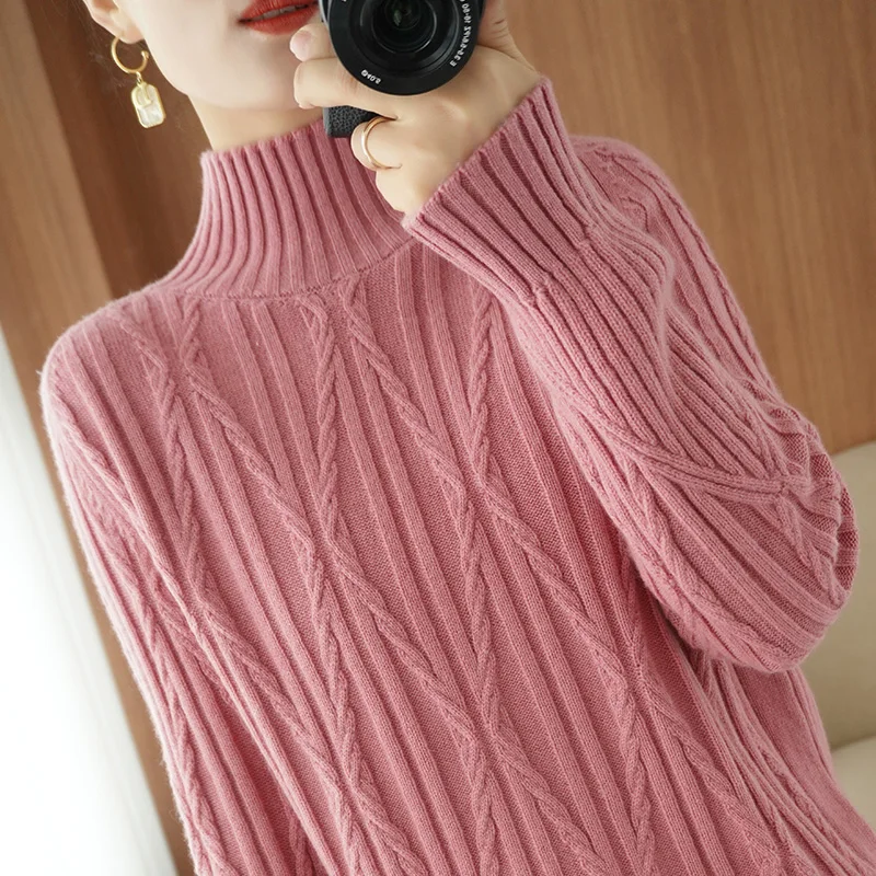 

Spring/Autumn Women's Sweater Long Sleeve Turtleneck New Fashion Casual Solid Color Slim Stretch Cotton Pullover Top Houthion