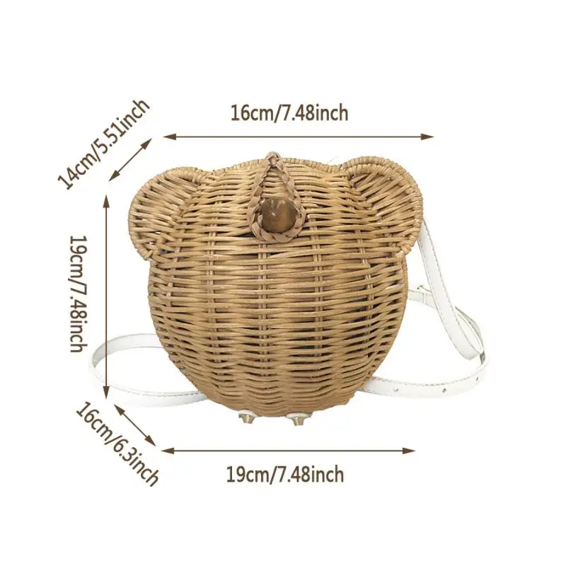 

Cute Bear Handmade Rattan Shoulder Bag Women Casual Round Straw Women's Bag Summer Beach Straw Woven Crossbody Bags For Women