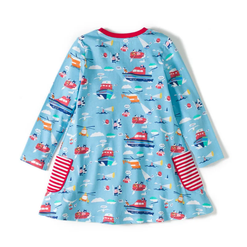 Детское платье с длинным рукавом карманами и мультяшным принтом | Детская одежда