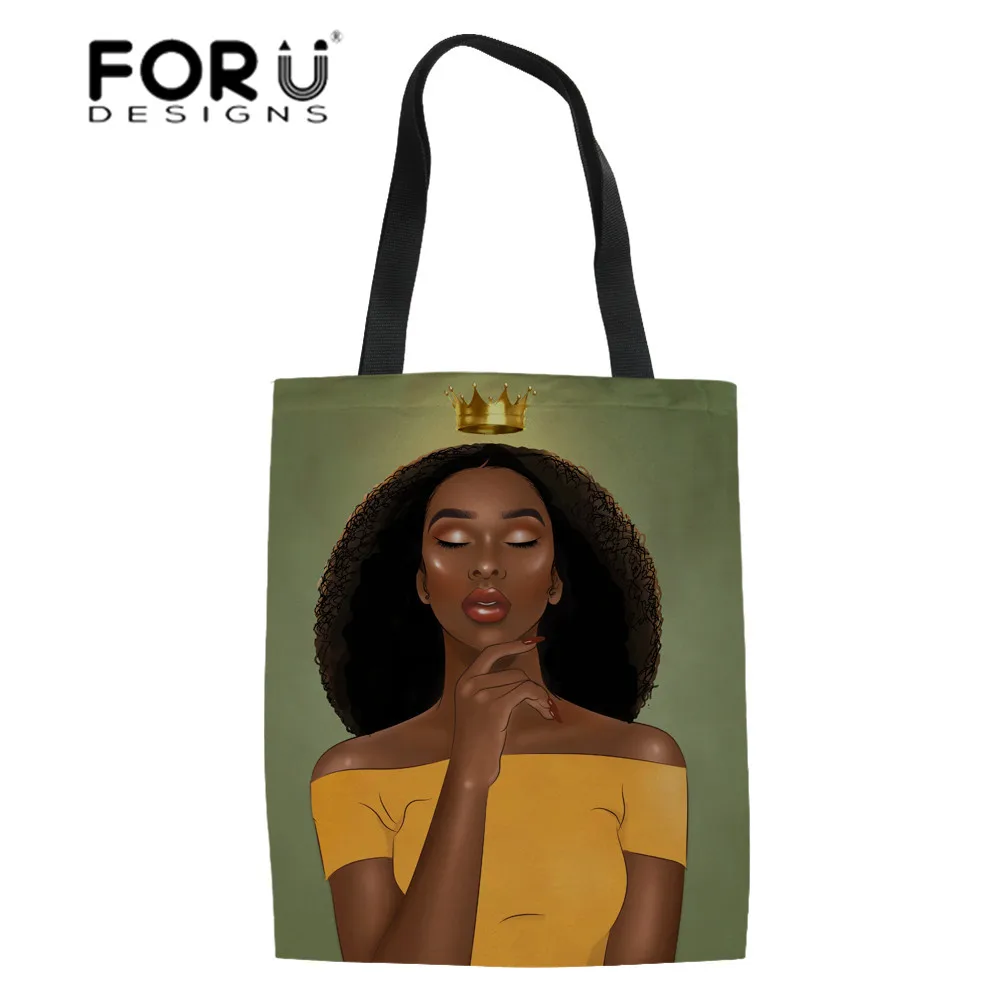 FORUDESIGNS/Женская полотняная Сумка тоут сумки черный королева афро для девочек