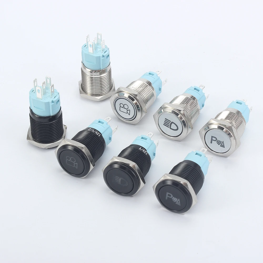 16 мм металлический латунный родиевое покрытие/алюминий кнопочный переключатель