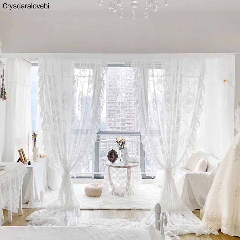 Винтажная штора-гирлянда с вышивкой французская белая прозрачная занавеска