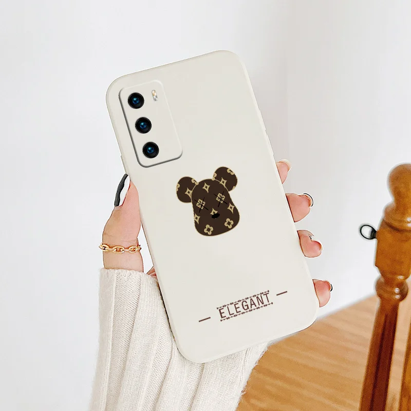 

Bear pattern Liquid Silicone Phone Case For Huawei P40 P50 P30 P20 Pro Lite Mate 40 30 20 Pro Lite Nova 5t Y7A Soft Back Cover