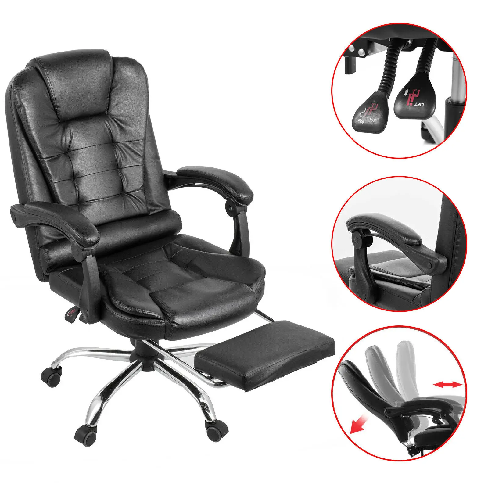 Офисное кресло с высокой спинкой кожаное подставкой для ног | Мебель