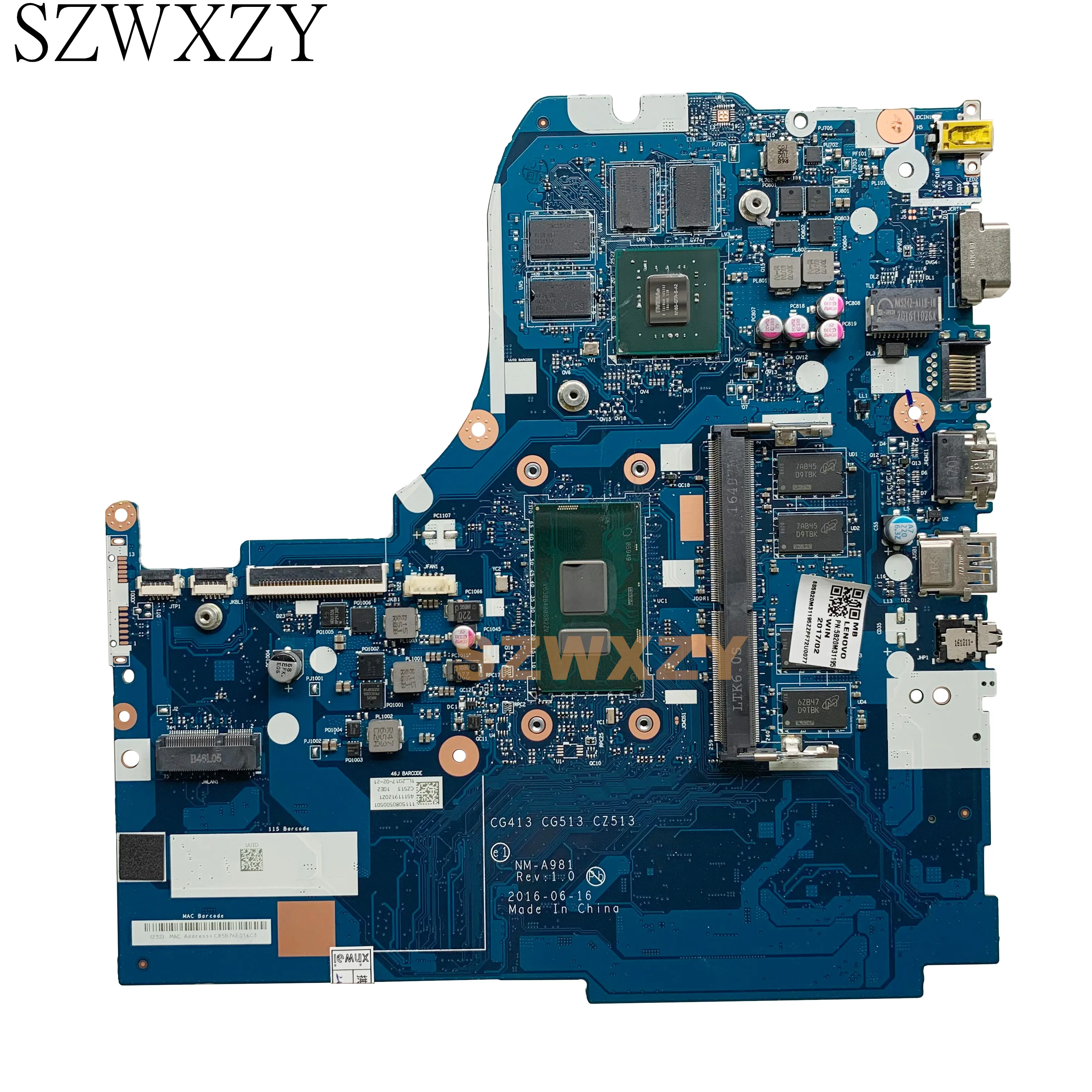 SZWXZY для Lenovo Ideapad 510 15IKB материнская плата портативного компьютера с SR2ZV I7 7500u 4G RAM 940MX