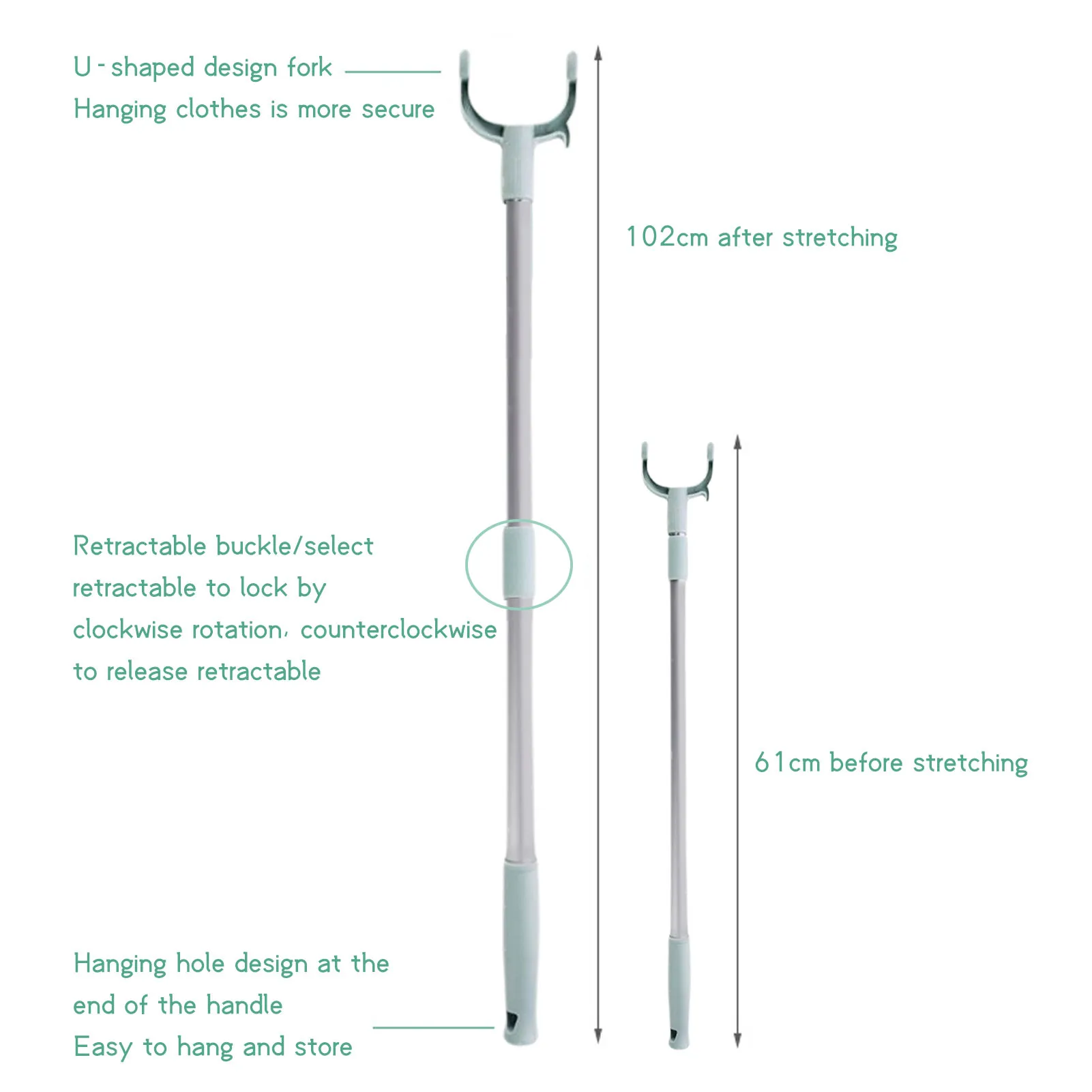 

Aluminum Clothes Fork Balcony Fork Pole The Hangers For Clothes Retractable U-shaped Clothes Airing Fork Support Clothes Rack