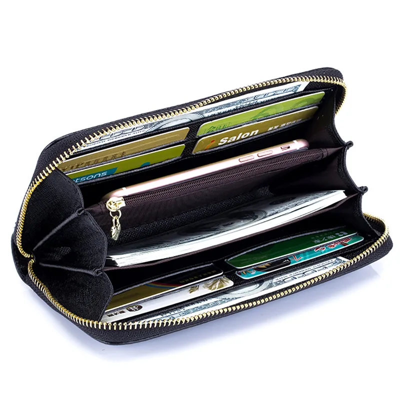 

High Quality Genuine Leather Women Wallets Luxury Brand Fashion Girls Crocodile Purse Card Holder Design Long Wristlet Clutch