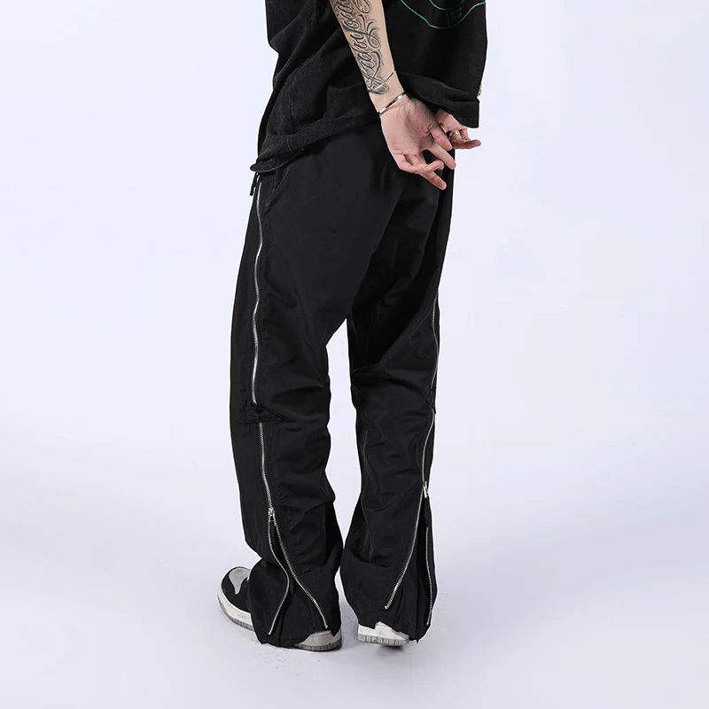 

Harajuku боковые карманы на молнии в стиле ретро Vibe брюки мужские высокие уличные прямые черные брюки-карго Свободные мешковатые брюки повседн...
