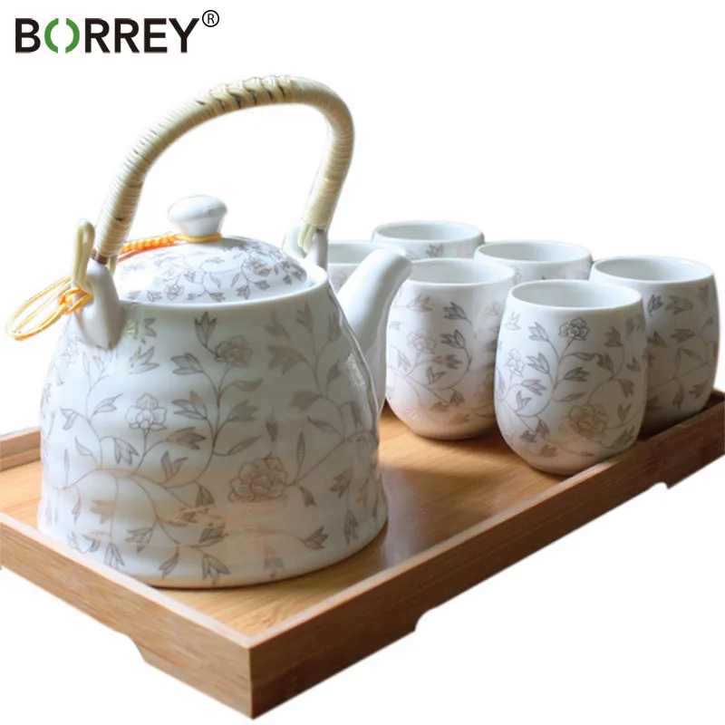 

BORREY 1 л керамический чайный набор и чашки Ретро подъемный чайник с фильтром чайный поднос фарфоровый кофейник чашка пуэр олун чайный чайник