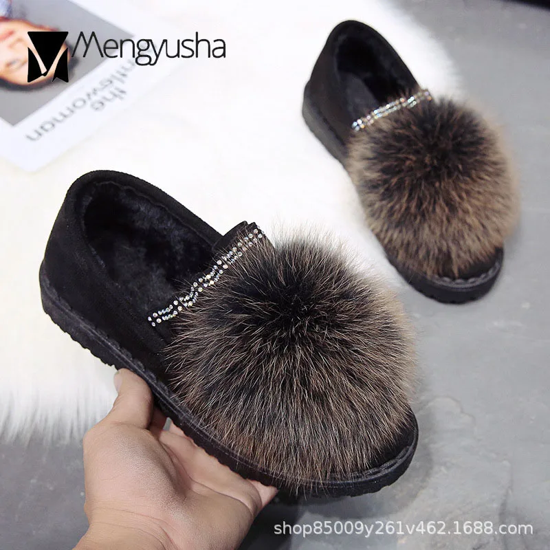 Мокасины женские с кроличьим мехом шикарные теплые плюшевые зимние туфли