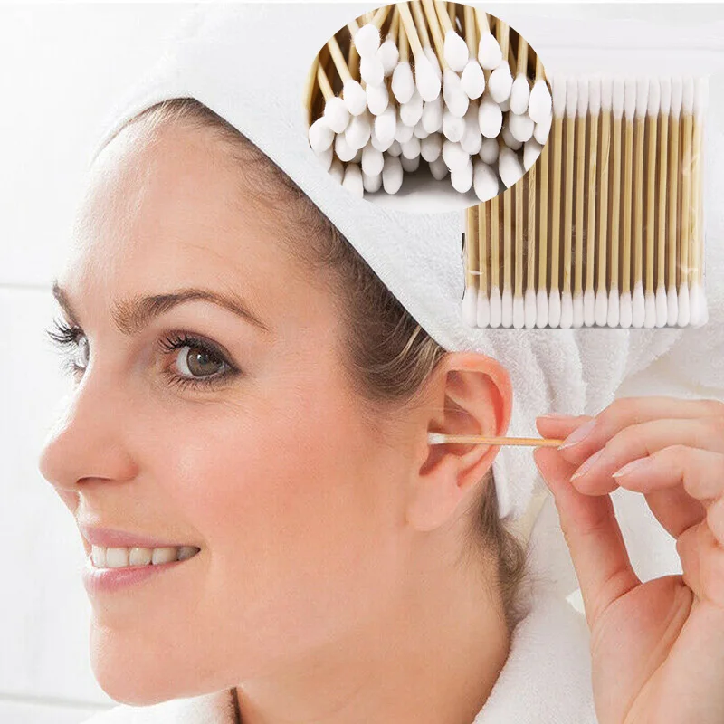 

100 шт./пакет из мягкого хлопка с двумя головками одноразовая Косметическая ватный тампон для фасовкиь деревянной палочкой носа инструмент для очистки ватный тампон