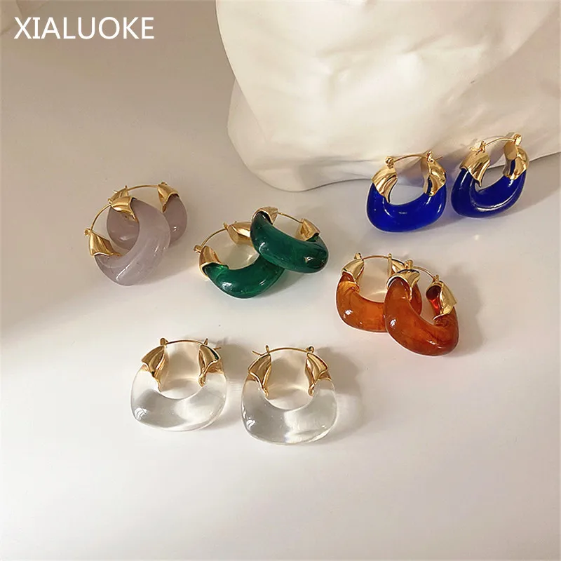 Женские серьги-клипсы XIALUOKE геометрические U-образные золотистые прозрачные из