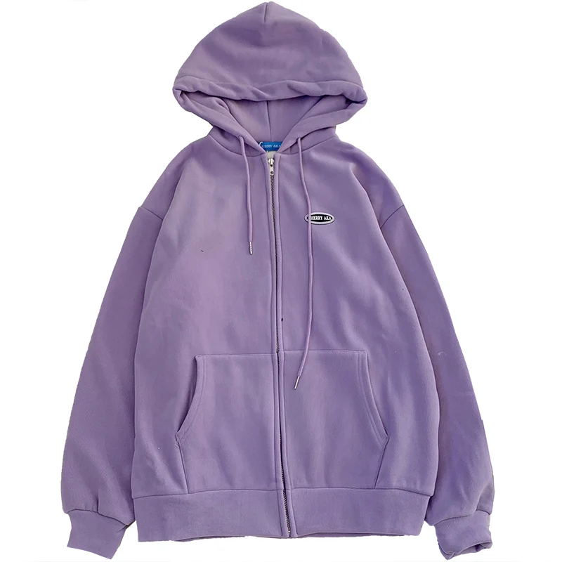 

Yeeloca Spring Recommends Classic Hooded Plush Sweatershirt Female Casual Solid Loose Zipper Coat Korean Vintage Fleece Warm Top