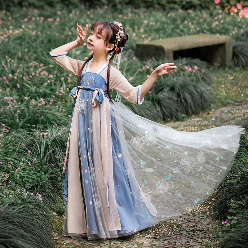 Платье Hanfu для девочек новинка 2021 тонкая супер сказочная детская одежда