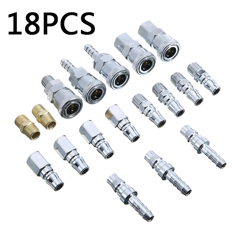 18pcs Pneumatic Fitting BSP Air Line Hose Compressor Fitting Connector Coupler Quick Release Pneumatic Parts for Air Accessories