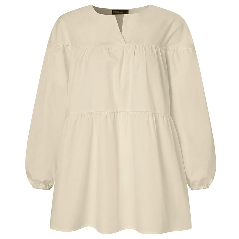 

Spring Long Sleeve Solid Shirt ZANZEA Fashion Women Korean Blouse Casual Loose A-Line Tunic Tops Female Work Blusas Chic Chemise