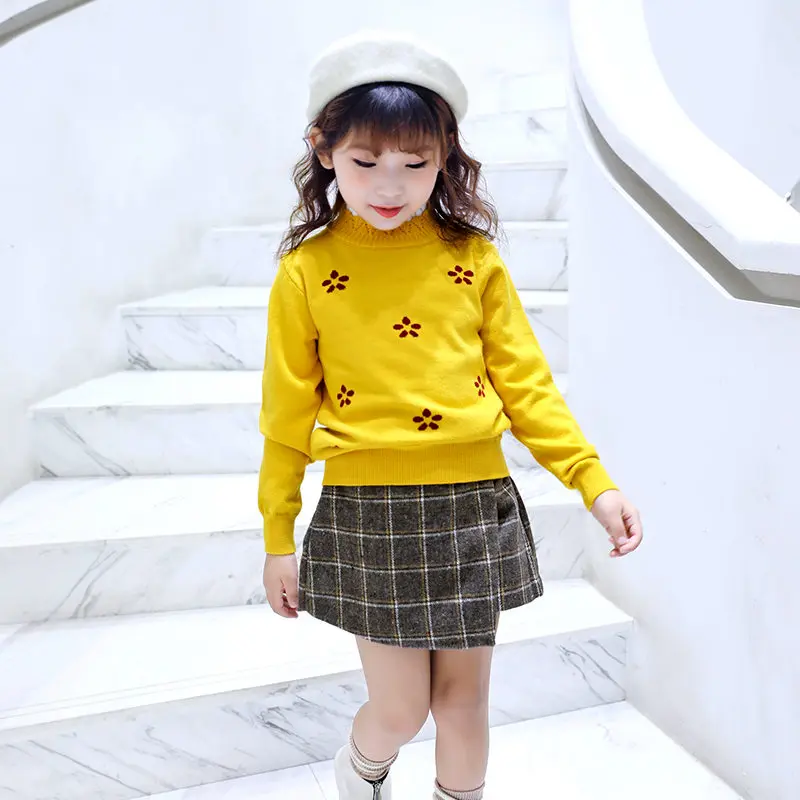 Осень-зима 2019 свитера с кружевным воротником для девочек детская одежда милый