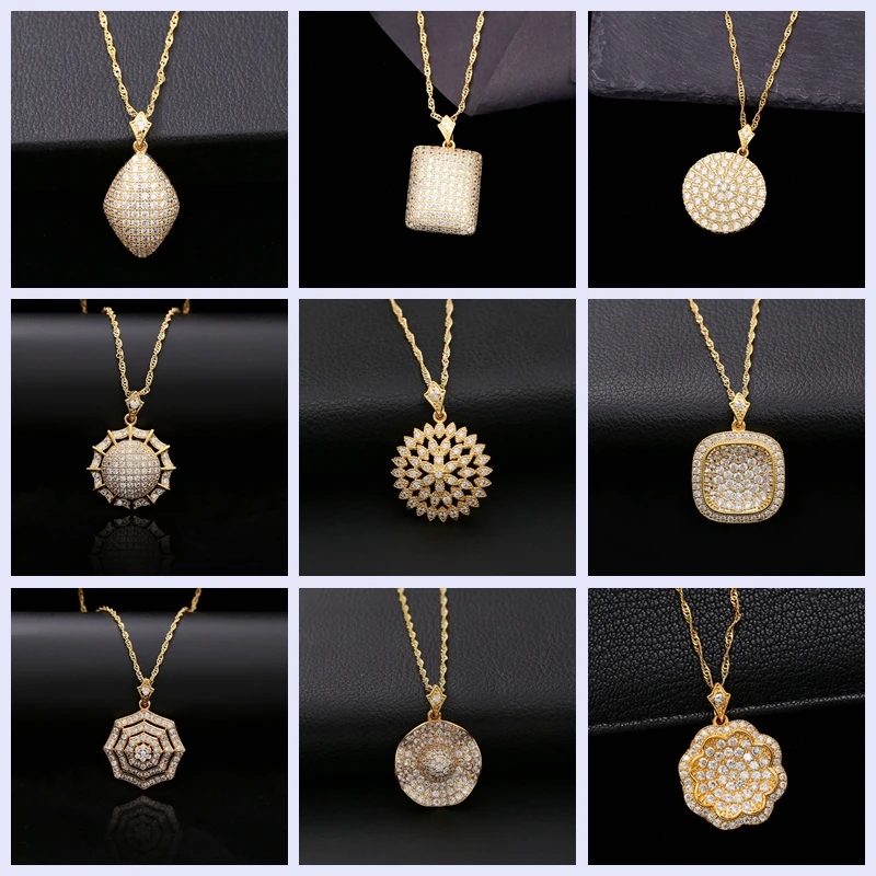 

14 Styles Luxury Gold Chain Necklaces For Women Cubic Zirconia Wedding Long Necklace Big Pendant Gifts 2019 Jewelry