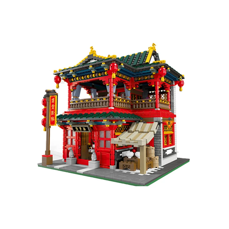 

Creative Zhonghua Street Chinatown Series Pub With Figures Building Blocks Bricks Toys For Children Gifts