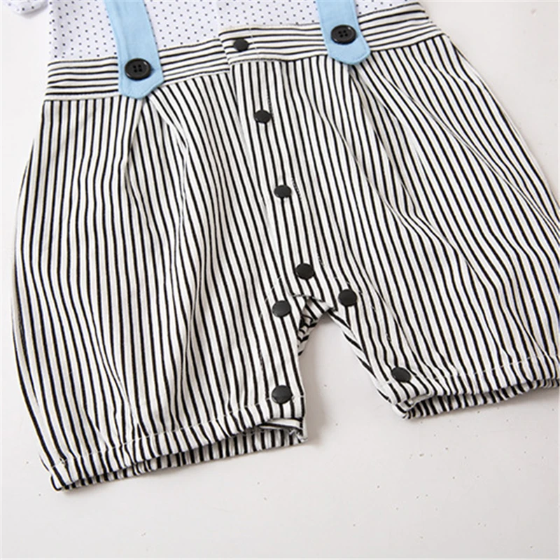 Summer new European American baby boys romper short sleeve polka dot striped bow tie strap gentleman bodysuit |