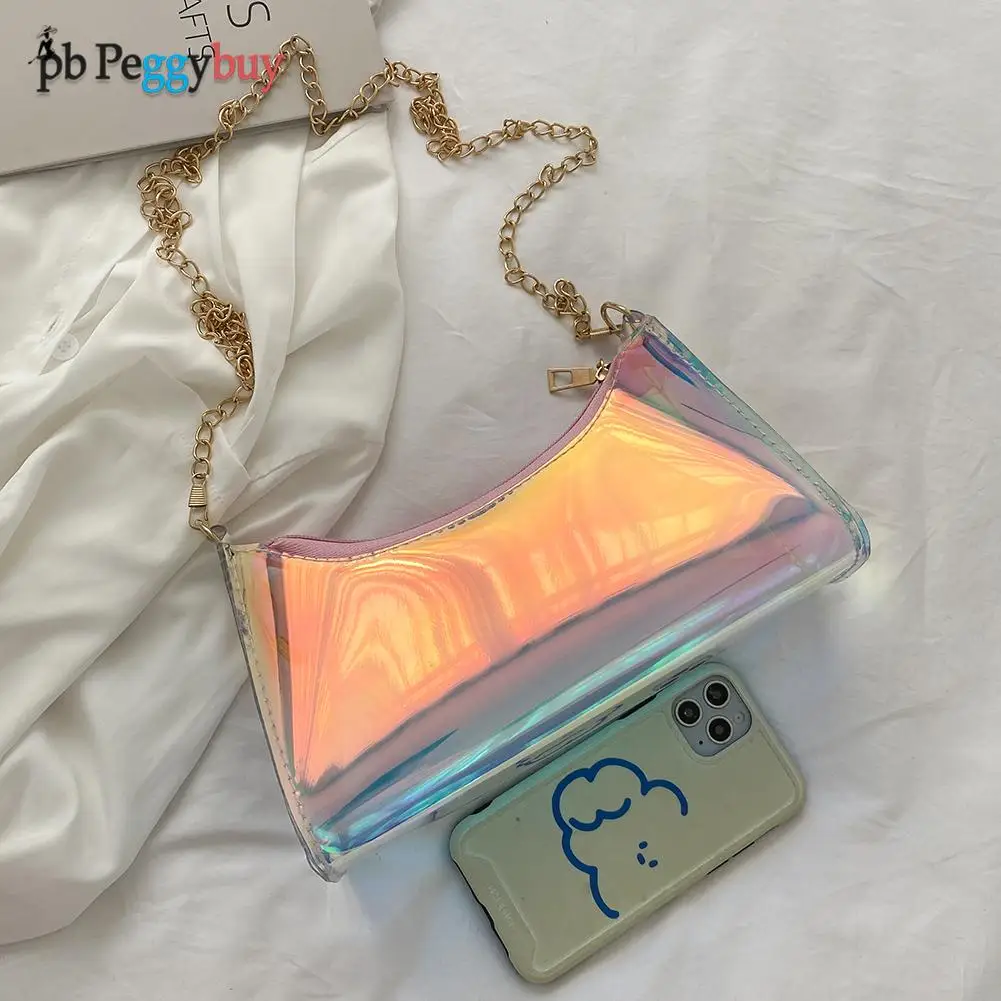 

New Mini Shoulder Bags Vintage Women Transparent Laser Shoulder Bag Casual Chain Hobos Crossbody Bags for Women