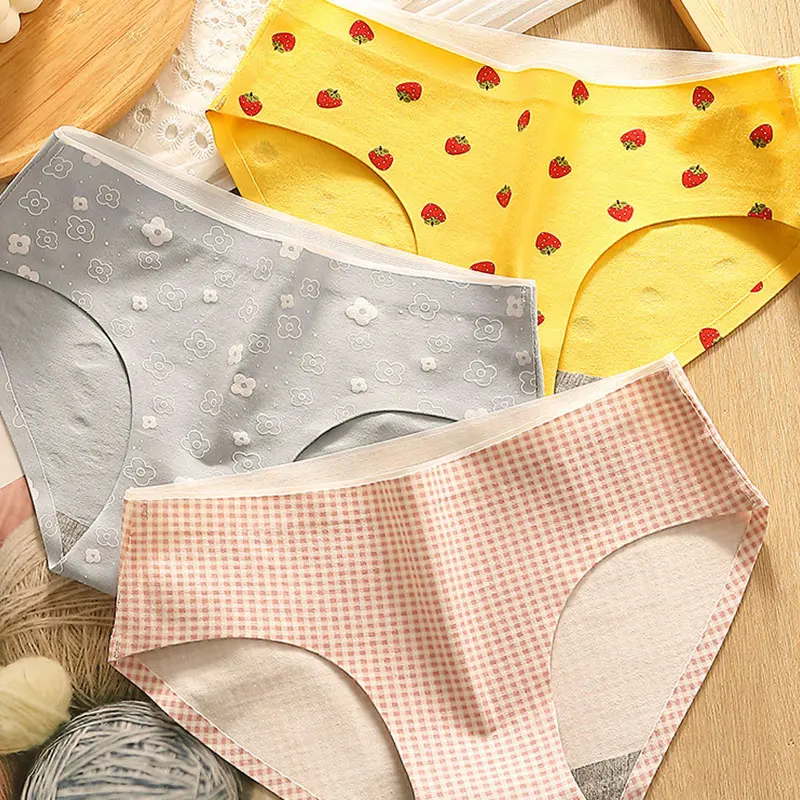 

Women's Cotton Underwear Cotton Printed Cartoon Underwear Mid-waist Breathable Seamless Briefs Simplicity Sexy Fashion Knickers