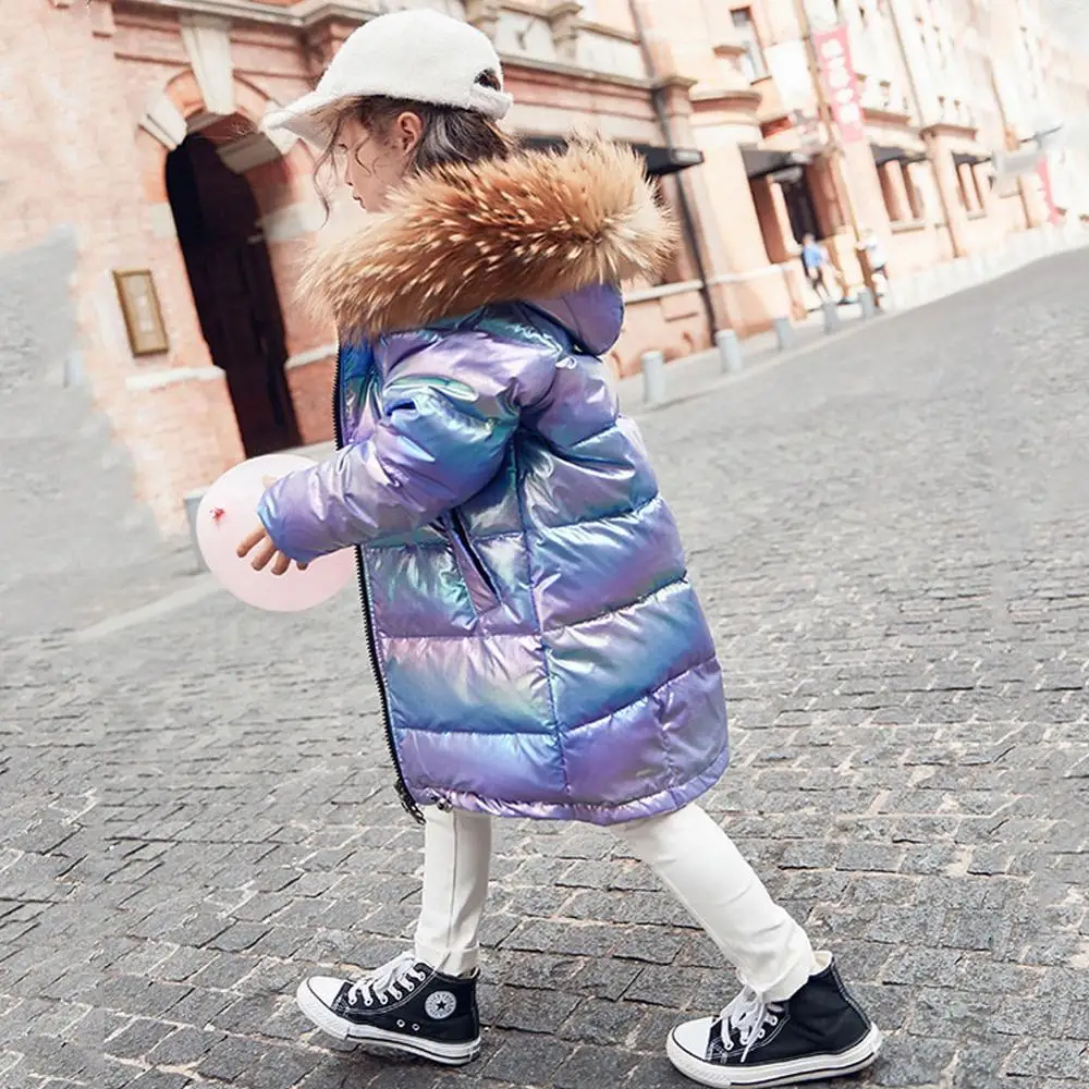 Модная куртка-пуховик для девочек теплые детские парки пальто с меховым