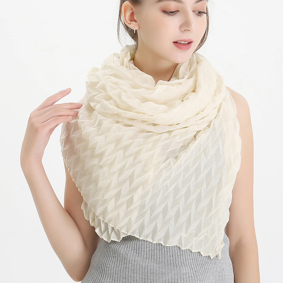 

New Fashion Creased scarf Women Pure Color Pleated Scarves and Wraps Female Outdoor Shawls Lady Viscose Hijab Stoles Wholesale
