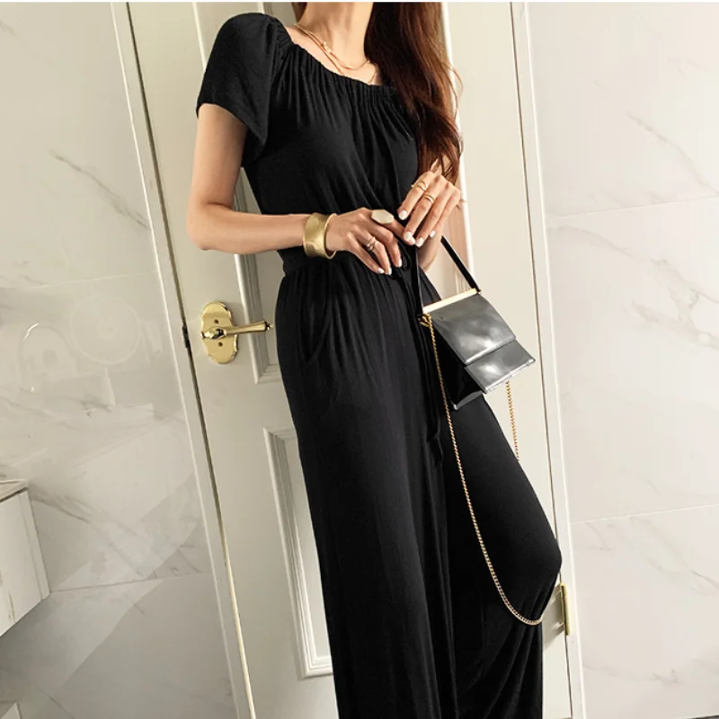 

Korean Chic Summer French Elegant Off-shoulder Strapless Jumpsuits Slim Waist Casual Wide-leg Trousers Soft Draped Smooth Pants
