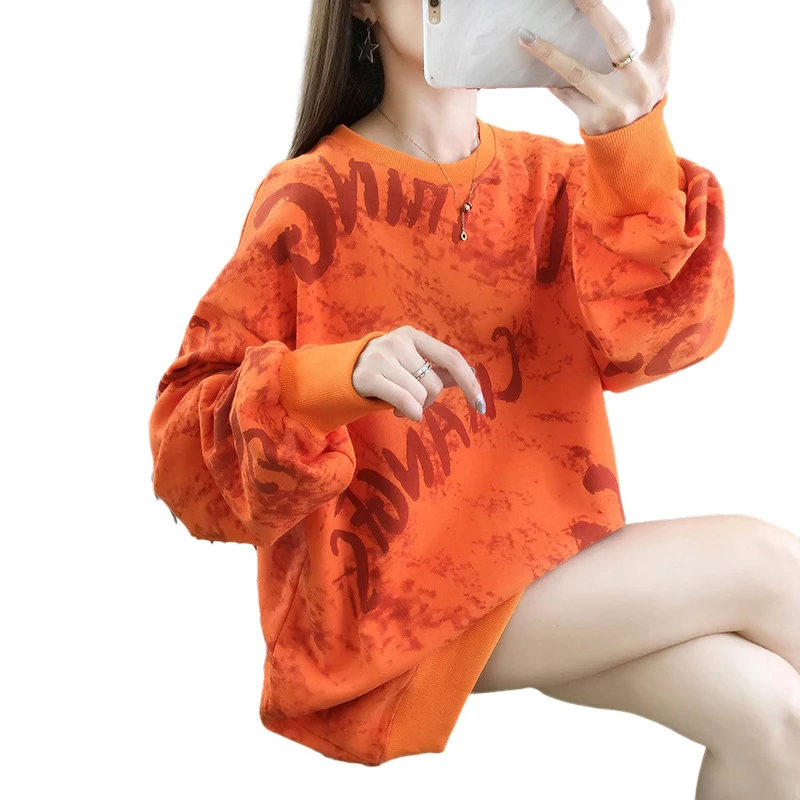 

Aesthetic Oversize Graphic Thick Sweatshirts Womens Letter Print Graffiti Pullovers Harajuku Tie Dye Hoodies Y2K Female Girls