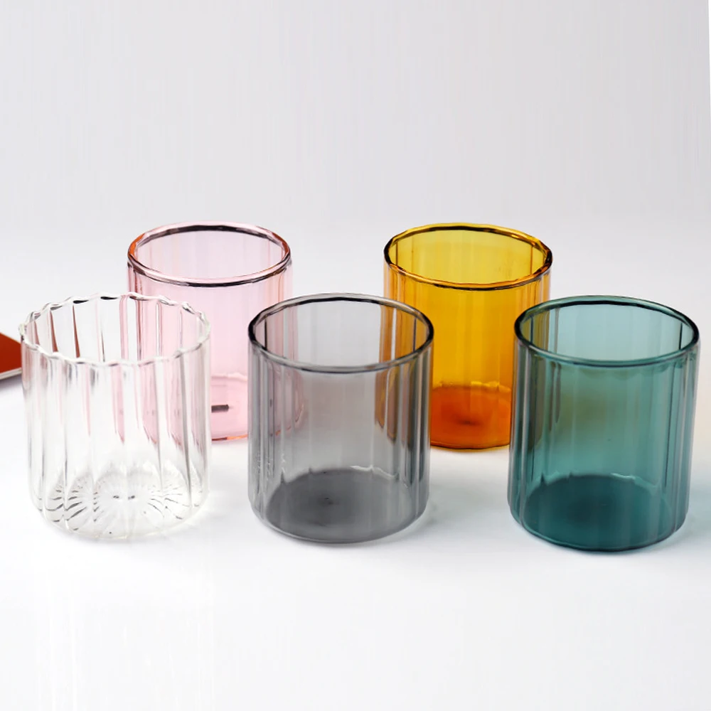 

6Colors Glass Cups Heat Resistant Glass Cup Beer Mugs Stripe Glass Tea Office Juice Coffee Milk Mug Family Cups Kitchen Supplies