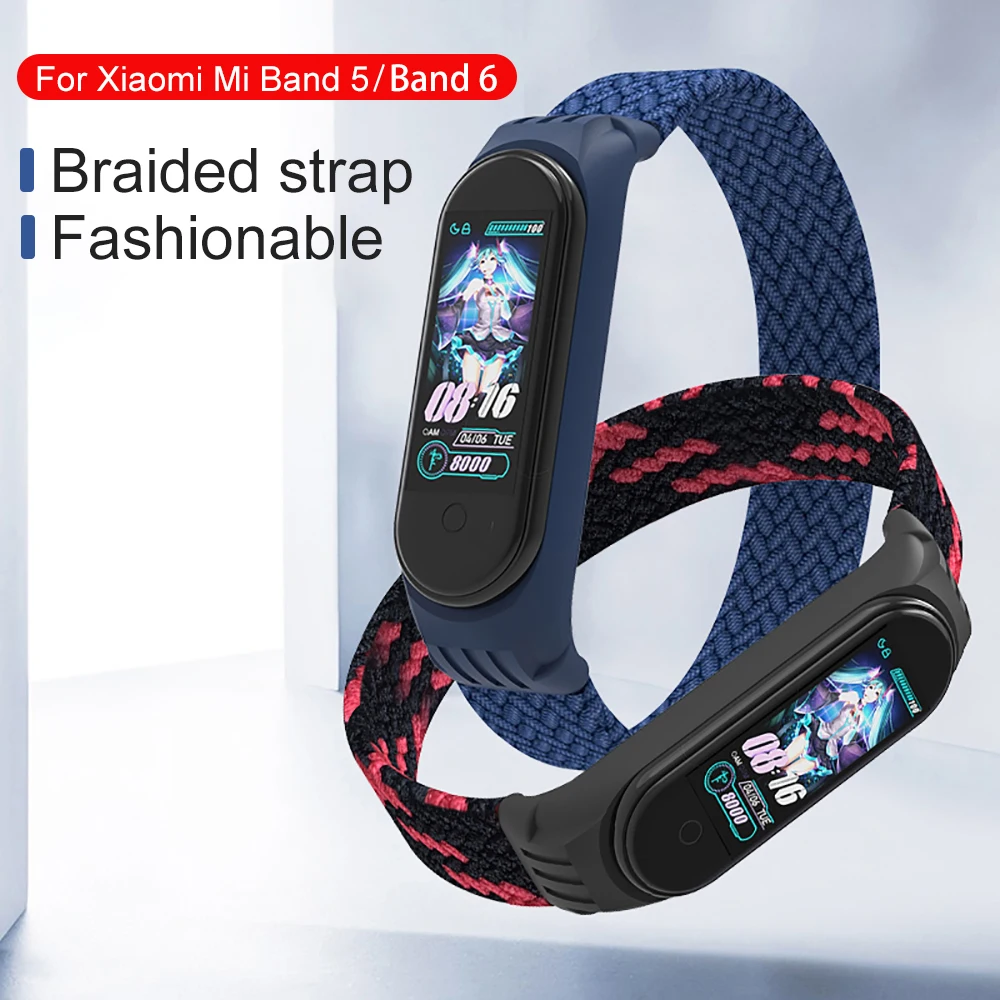 Цветной нейлоновый Плетеный ремешок с узором для xiaomi miband 6 mi band 5 nfc my band5 band6