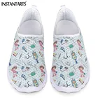Женские сетчатые кроссовки INSTANTARTS, мультяшный принт, плоская подошва, дышащие лоферы, для медсестер, летняя обувь
