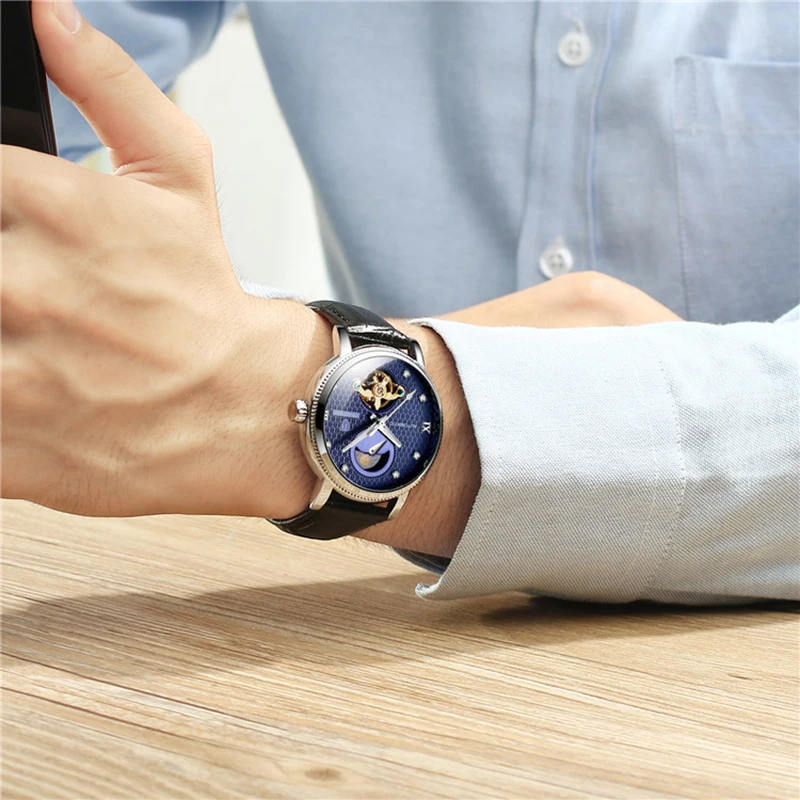 TEVISE Men's Watch High-Grade Wrist Watch New Tourbillon Men's Moon Phase Watch Fully Automatic Hollow Out Mechanical Watch enlarge