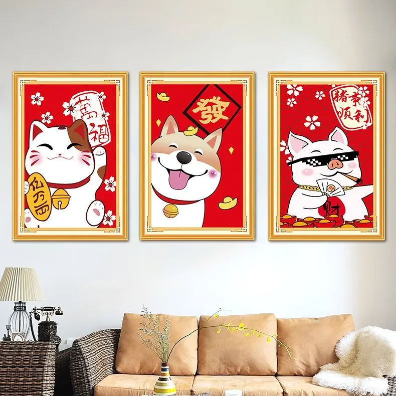 

Cross Stitch Kits Beginners Kids DIY Handmade Needlework Set Cross-Stitch Cotton Silk Floss Cartoon Cute Cat Dog Pig