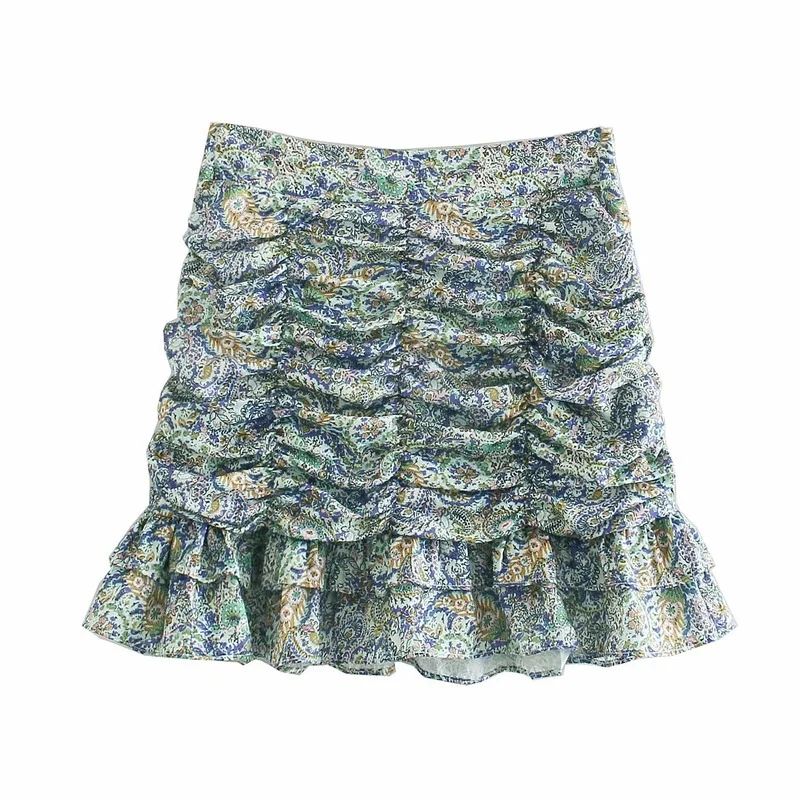 

Pleated Printing Trumpet Skirt for Women High Waist Hip Ruffles Mini Wrap Skirts Summer 2021 Bohemian Sweet Mujer Faldas