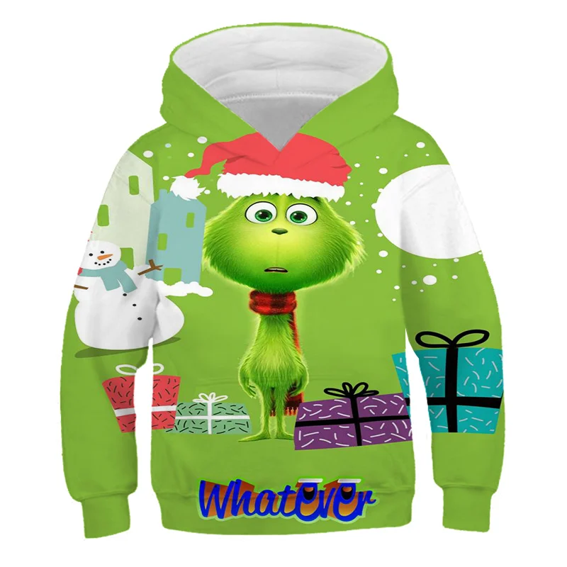 

Children's Green haired Grinch Anime Hoodie Hoodies Girl's Sweatshirt Lounge Wear Fashion Grinch Hooded 3D Streetwear Boys4T-14T